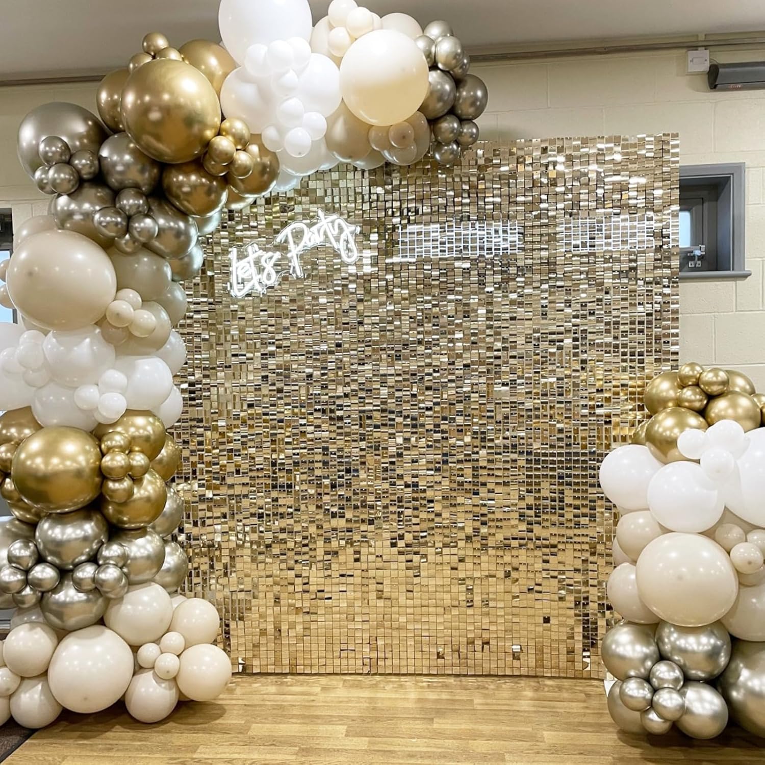 Pvc Panel Background - ฉากหลังผนังสีทองประกายระยิบระยับ 12 ชิ้น แผงฉากหลังประดับเลื่อมสีทองรูปสี่เหลี่ยม สำหรับตกแต่งงานวันเกิด งานแต่งงาน