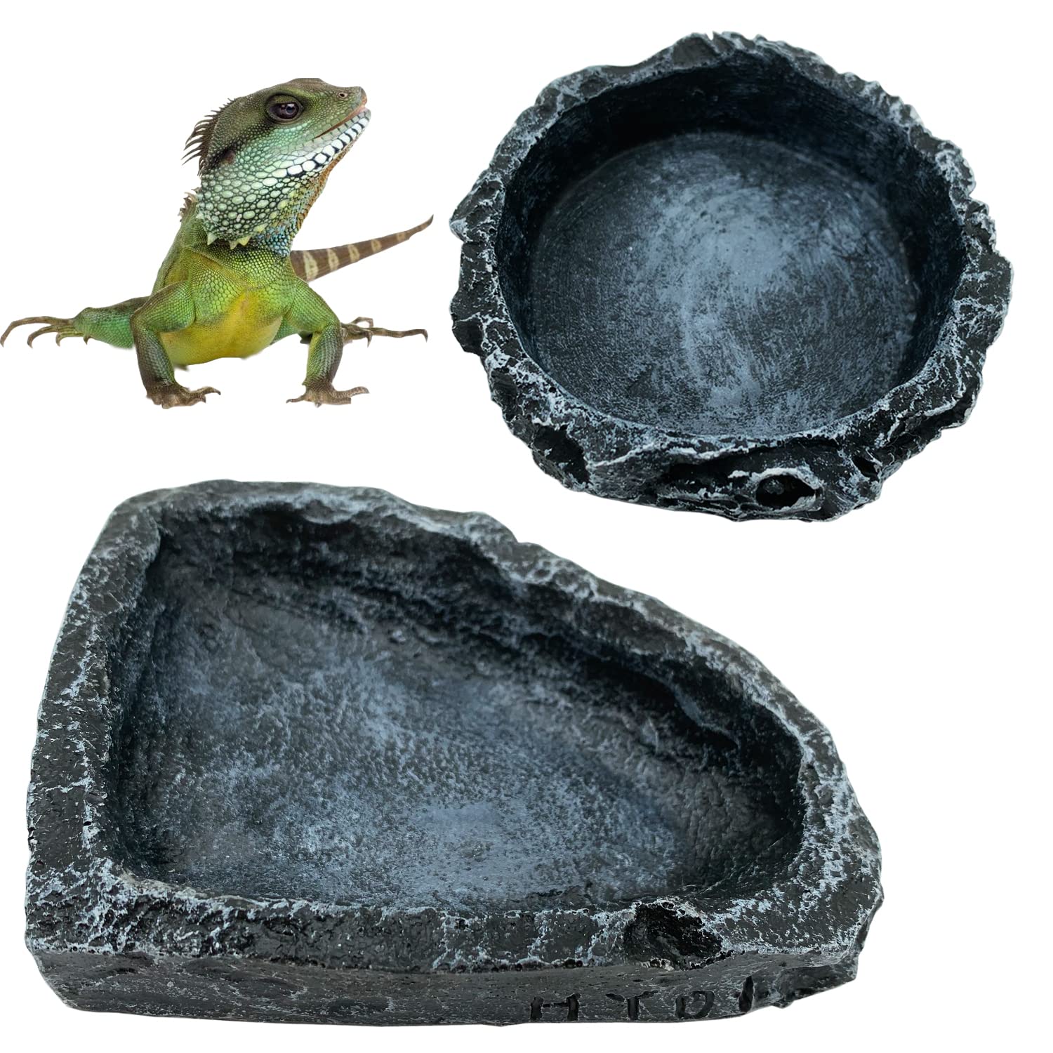 Water Dish Reptile - ชามอาหารสัตว์เลื้อยคลานแบบมุมโค้ง 1/2 แพ็ค ชามน้ำสัตว์เลื้อยคลาน ชามอาหารสำหรับเลี้ยงสัตว์ในตู้เลี้ยง สำหรับกิ้งก่ามีเครา
