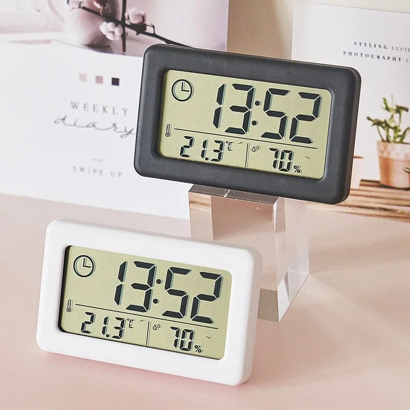 Digital Hygrometer Probe - นาฬิกาแขวนอุณหภูมิและความชื้นมินิดิจิตอลนาฬิกาไฮโกรมิเตอร์แบตเตอรี่ขับเคลื่อน นาฬิกาปลุกตั้งโต๊ะเทอร์โมมิเตอร์อิเล็กทรอนิกส์ 12/24H