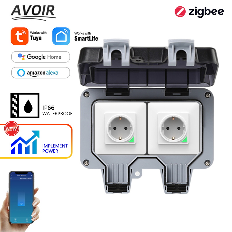 Timer Dual Outlet - Avoir Tuya Zigbee ซ็อกเก็ตไฟฟ้า IP66 กันน้ํากลางแจ้ง