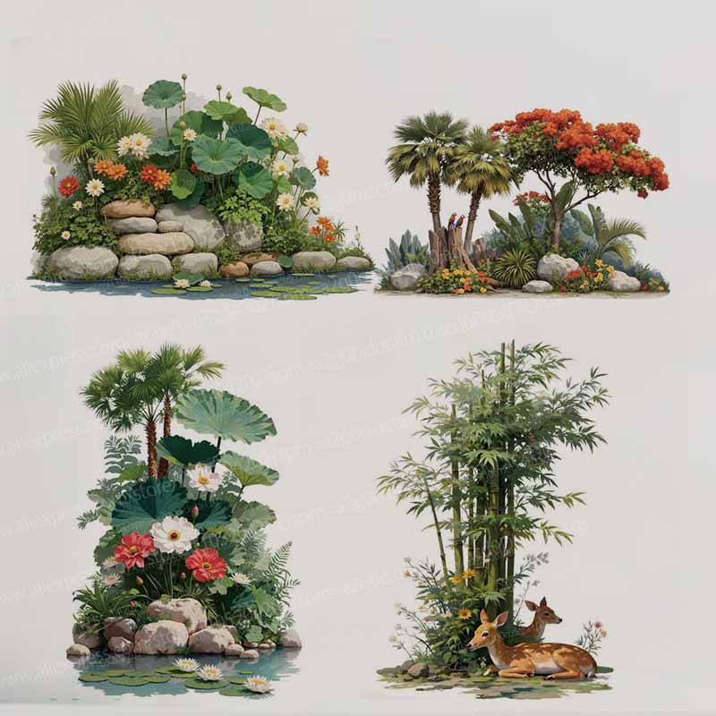 Pvc Panel Background - สติ๊กเกอร์ติดผนังลายต้นไม้ดอกไม้เขตร้อน แบบติดเอง ตกแต่งพื้นหลังเรียบง่ายสดชื่น สำหรับบ้านและสวน AA413