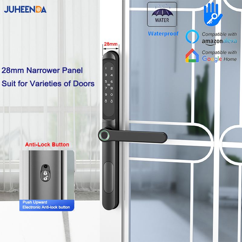 Glass Door Hinge - แอป ttlock ตัวล็อคประตูอลูมิเนียมอัจฉริยะกันน้ำรหัสผ่านดิจิตอลตัวล็อคประตูกระจกบานเลื่อนอิเล็กทรอนิกส์ระยะไกล