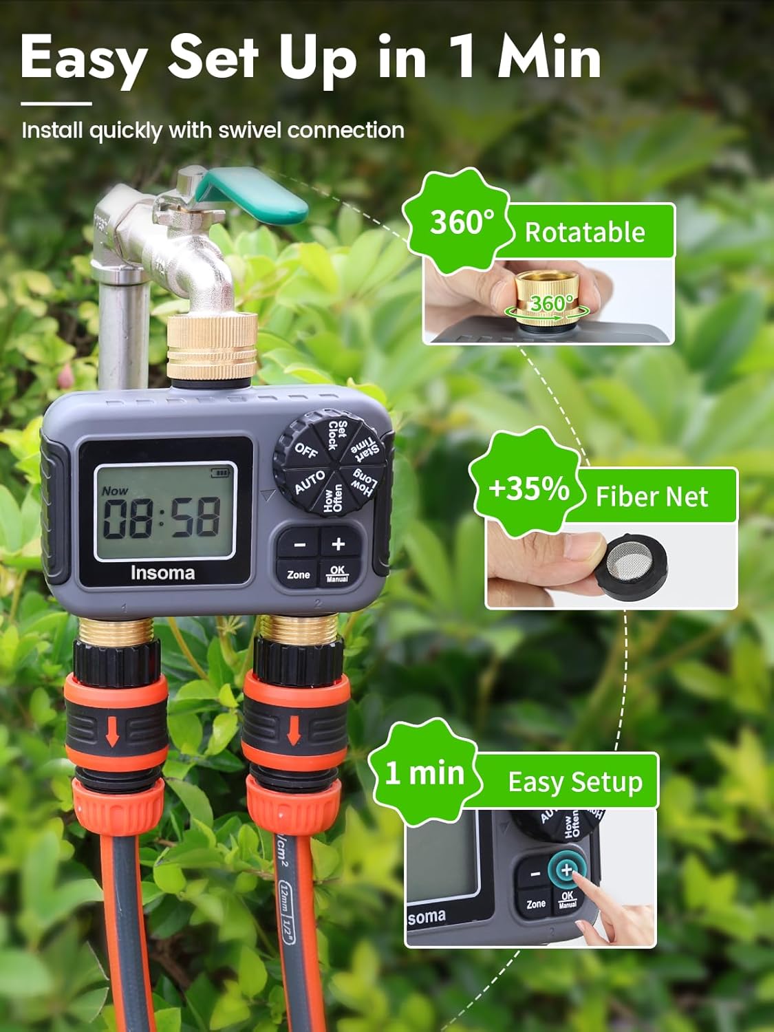 Insoma ระบบรดน้ำอัจฉริยะตั้งเว - Timer Dual Outlet บทวิจารณ์และราคา