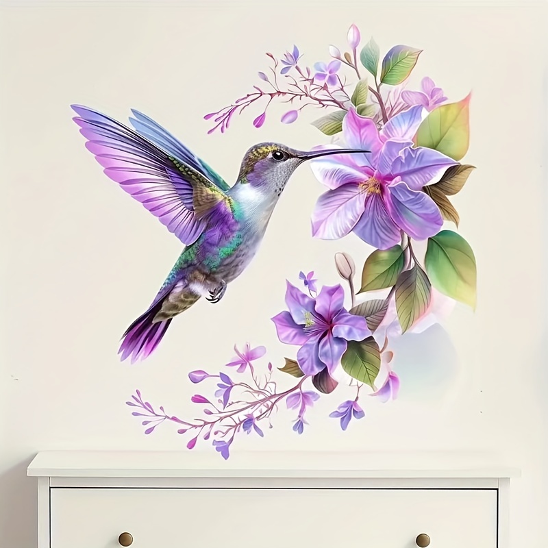 สติกเกอร์ดอกไม้สีม่วงและนกฮัมม - Pvc Panel Background บทวิจารณ์และราคา